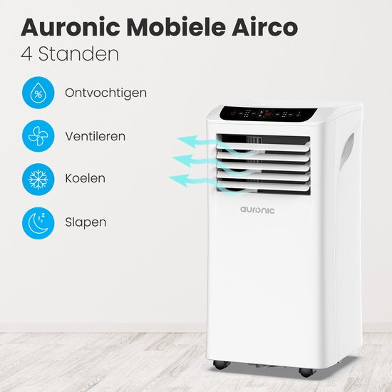 Auronic Mobiele Airco - 10.000 BTU - 4-in-1 - Airconditioning met 2 Raamafdichtingskits - Ventilator - Ontvochtiger - tot 25m² koelen