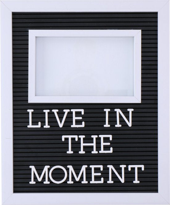 ArtiCasa Letterbord met Fotolijst – 188 Witte Letters – 28×23 cm – Zwart/Wit – Wanddecoratie – Inclusief Ophangsysteem