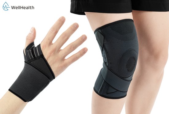 Wellhealth - Knie- of polsbrace voor pijnverlichting en ondersteuning - Kniebrace - S/M - 1 stuk