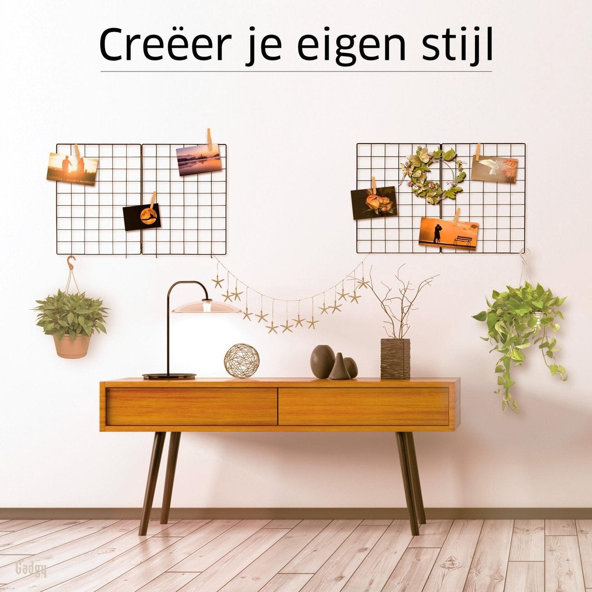 Gadgy opvouwbare wandplank in industriële stijl - zwart, met 2 planken, 6 S-haken en 10 knijpers