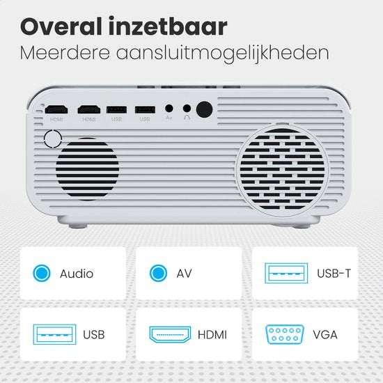 Auronic Beamer Full HD - 10.000 Lumen - WiFi - 170 inch beeldgroote - HDMI-kabel - Afstandsbediening en Draagtas - Wit