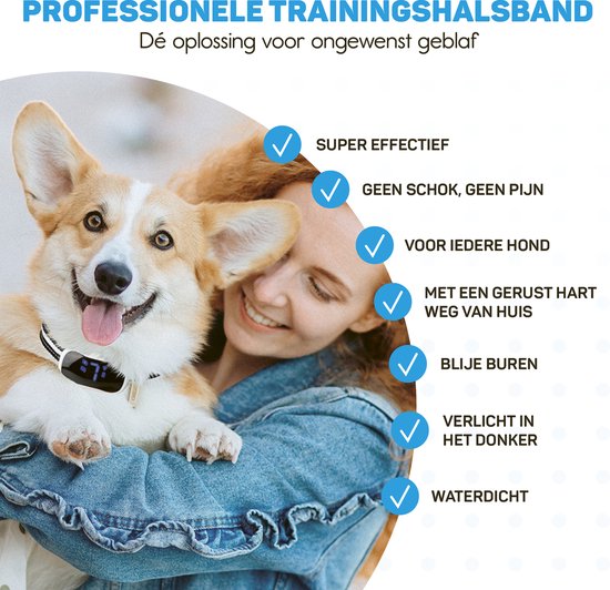 Anti Blafband Pro met LED - Opvoedingshalsband Zonder Schok - Anti Blaf Apparaat voor Kleine en Grote Honden - Waterdicht, Oplaadbaar en Verlichting - Vibratie en Audio