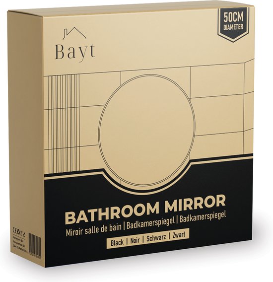 Bayt Badkamerspiegel - Ronde Spiegel - Ronde Spiegel - Wandspiegel - Zwart - 50ø cm