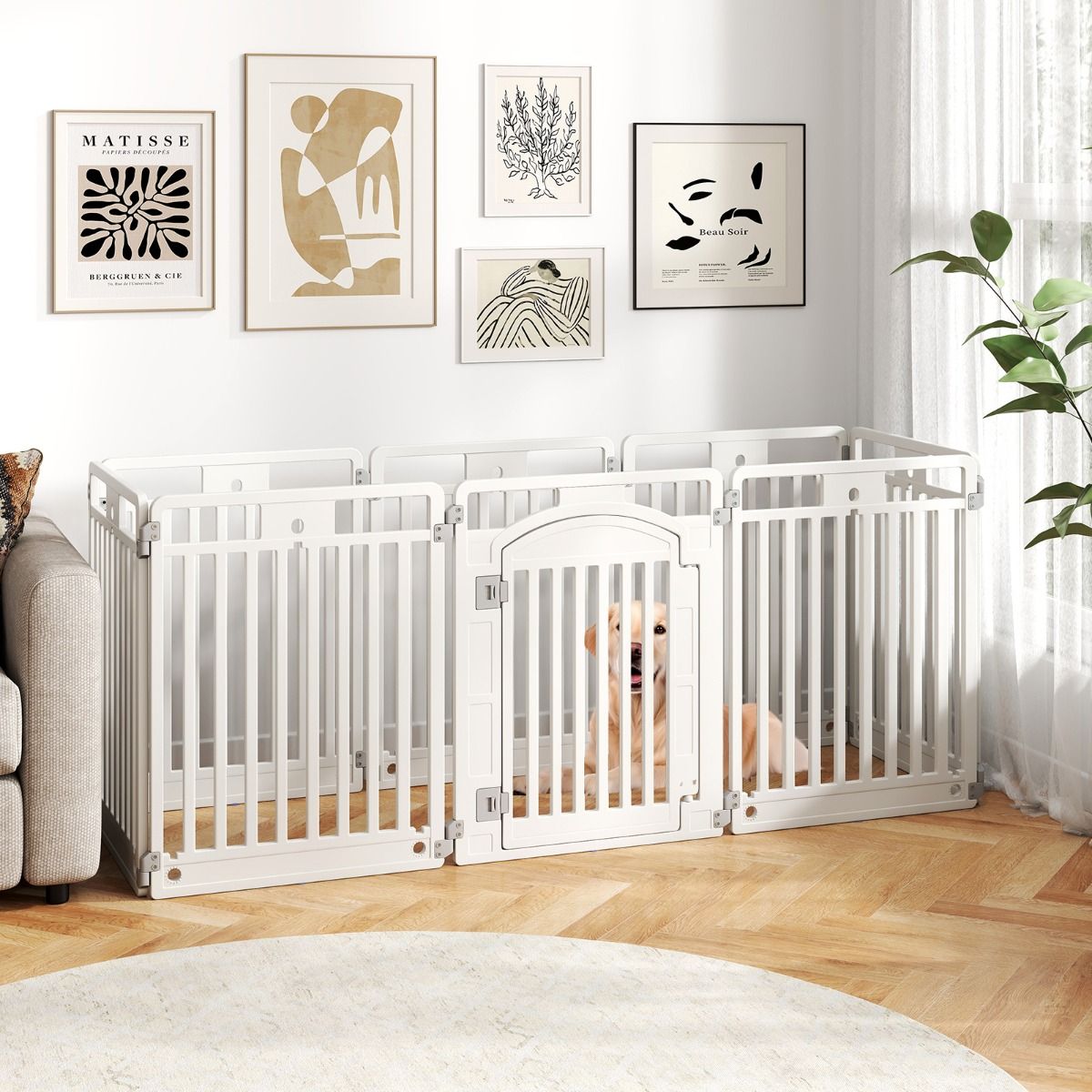 Coast Puppyren Opvouwbaar - 8 Panelen - Afsluitbare Deur - 128 x 128 x 80 cm - Wit
