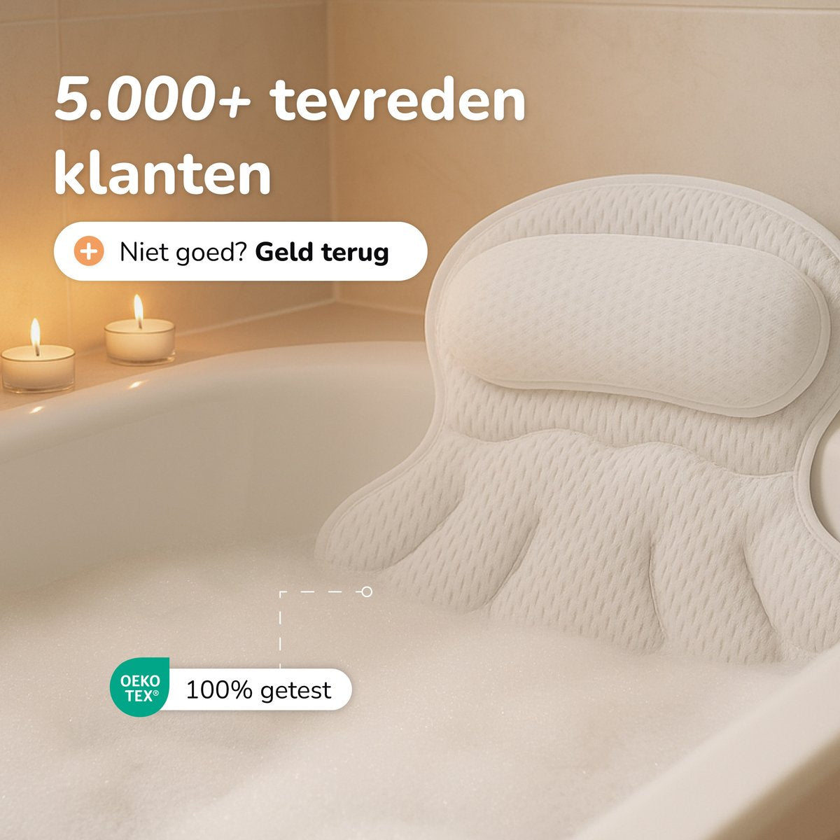 Badkussen voor in Bad 17x17 cm - Wit - Ergonomisch en Comfortabel Steunkussen voor Nek en Hoofd - Alyze