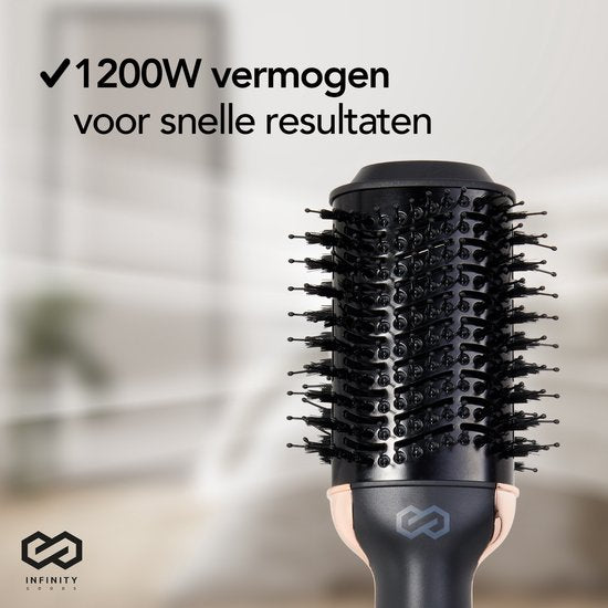 Infinity Goods 4-in-1 Föhnborstel - Keramische Magic Brush - Droog/Stijl/Krul/Volume - Kort En Lang Haar - 1200W - Zwart/Goud