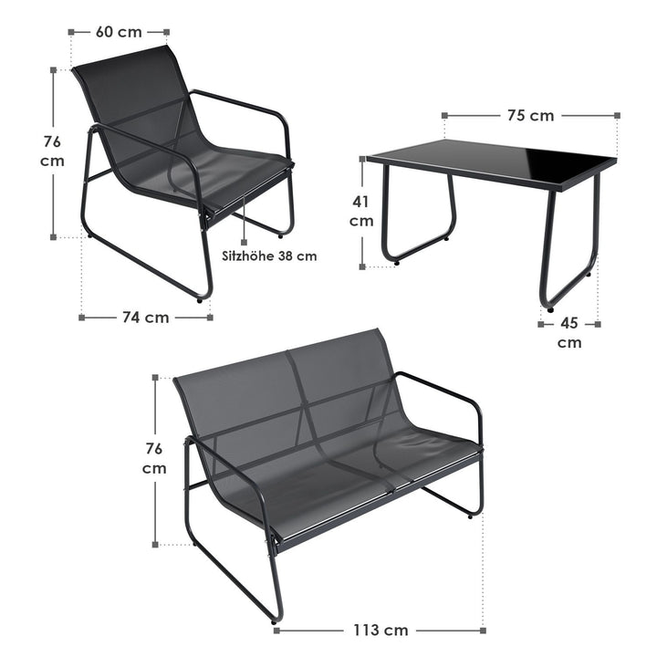 Jusky Set Tuinterrasmeubelen – Bank, 2 Fauteuils, Tafel