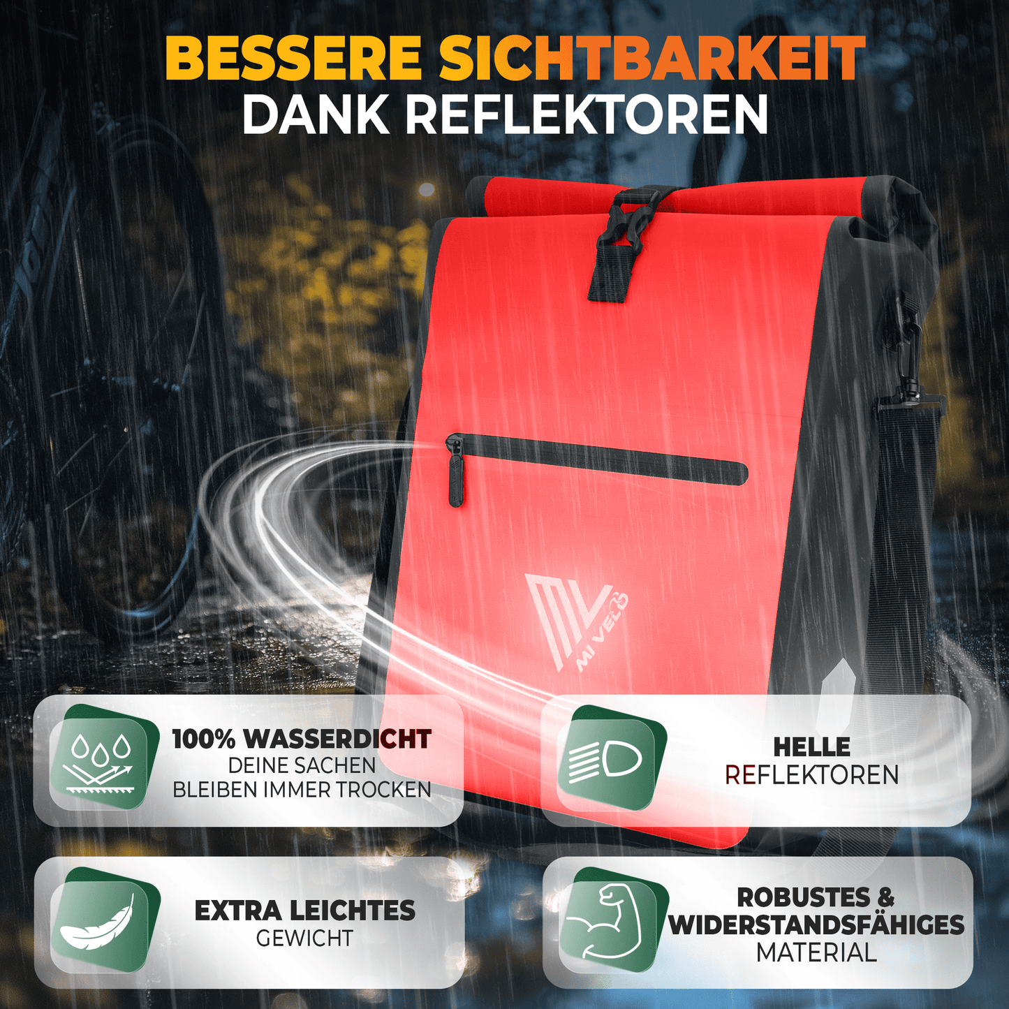 MiVelo Max - 2-in-1 Waterdichte Fietstas voor Bagagedrager - Rood - 25 L