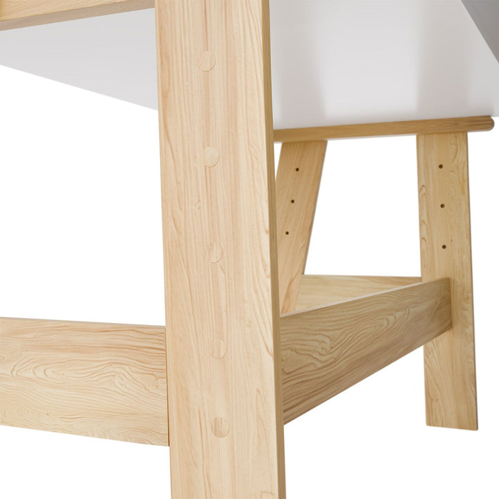 Juskys Fietje Plus Kinderbureau met Verstelbaar Blad en Opbergruimte - Wit/Naturel - 94 x 76 x 63 cm
