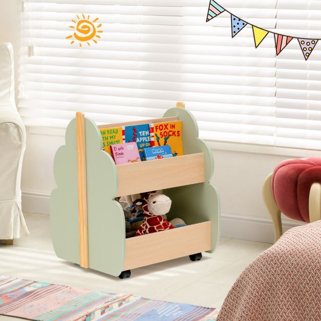 Coast boekenplank kinderboekplank gemaakt van hout met universele wielen 52 x 46 x 62,5 cm groen