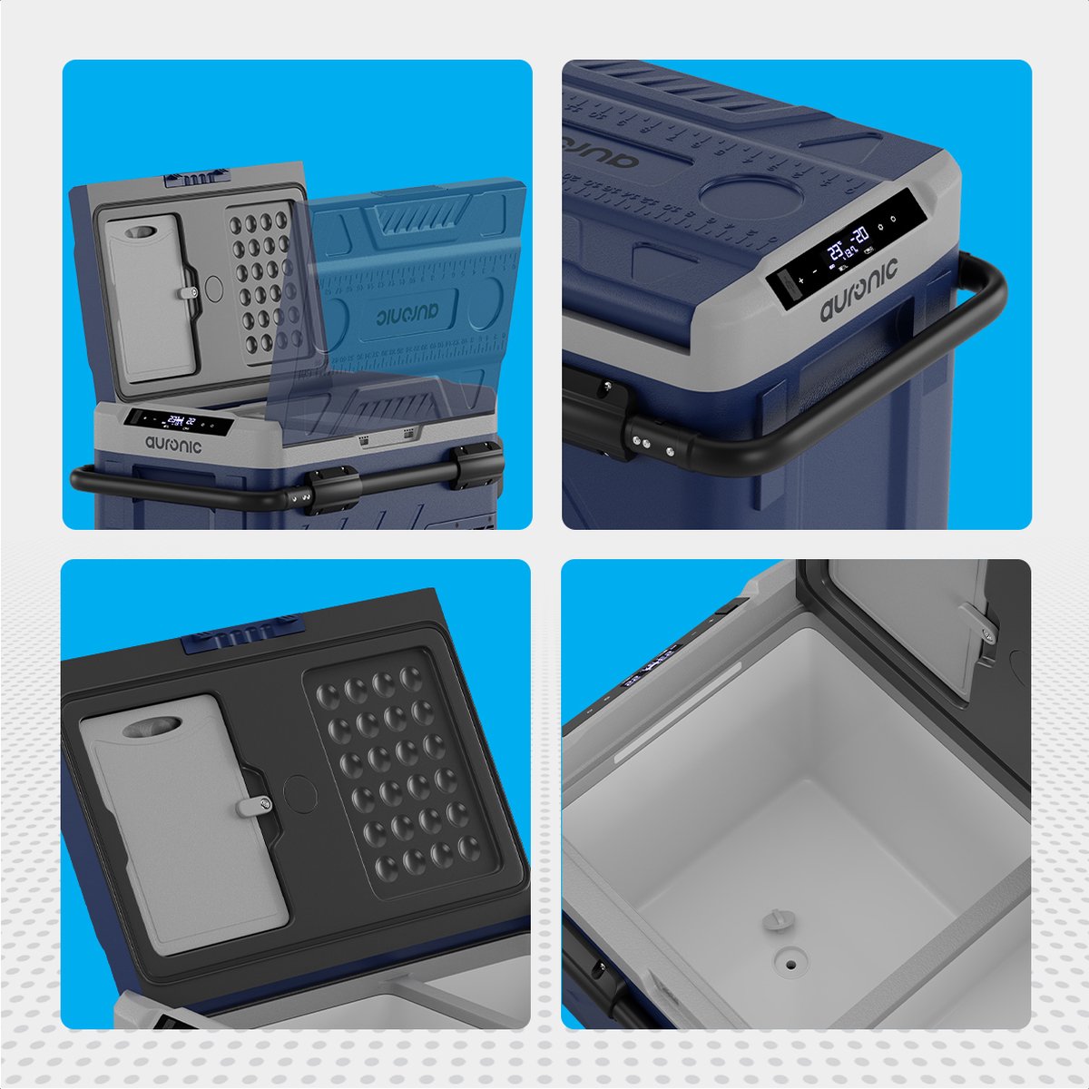 Auronic Compressor Elektrische Koelbox met Wielen - Vriezen en Koelen - 58L - 69.2 x 45.3 x 58 cm - Blauw