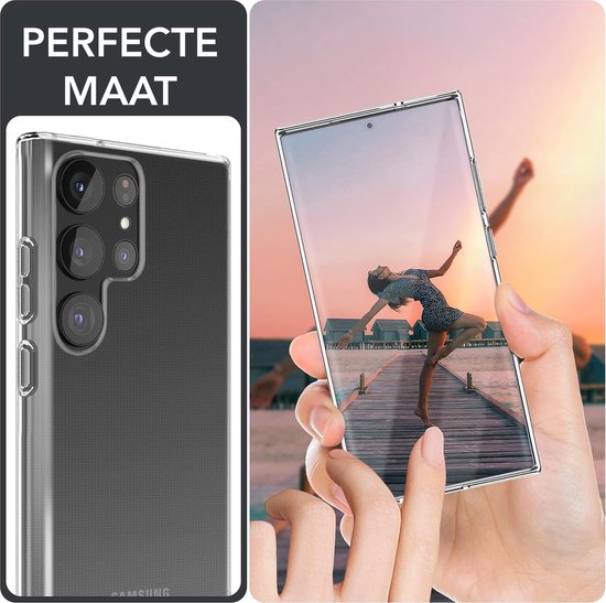 Podec Hoesje Geschikt voor Samsung Galaxy S23 Ultra Transparant Telefoonhoesje - Anti-Shock Case Cover met 2x Screenprotector