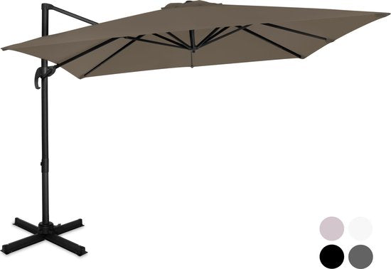VONROC Premium Zweefparasol Pisogne 300x300cm – Incl. kruisvoet & beschermhoes – Vierkante parasol – 360 ° Draaibaar - Kantelbaar – UV werend doek - Taupe