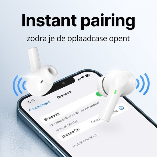 Unitone Go Draadloze Oordopjes - Bluetooth Oortjes - Earpods - Geschikt voor Apple & Android - Wit