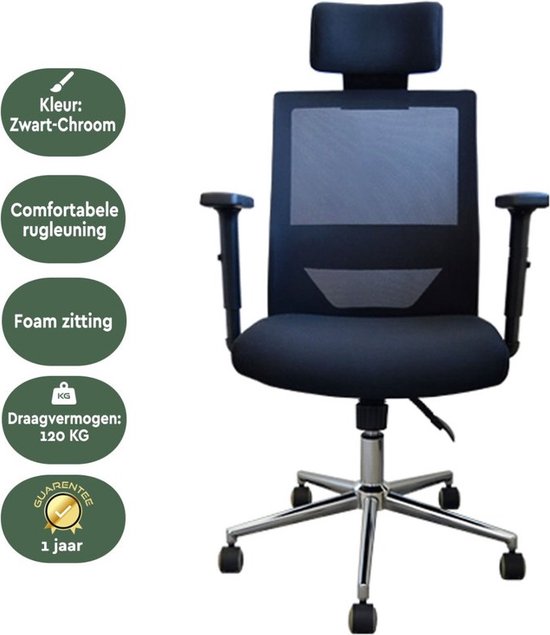 BRASQ OC400 Ergonomische Bureaustoel Zwart met Hoofdsteun - Bureaustoelen - Bureaustoelen voor Volwassenen - Gaming stoel 50 x 49 x 118 cm