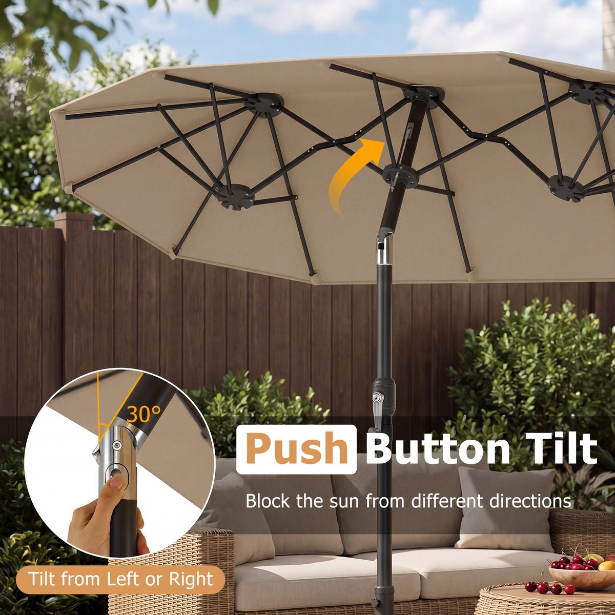 Coast Dubbele Parasol - rechthoekig - met handkruk en kantelfunctie - bruin 300 x 160 cm