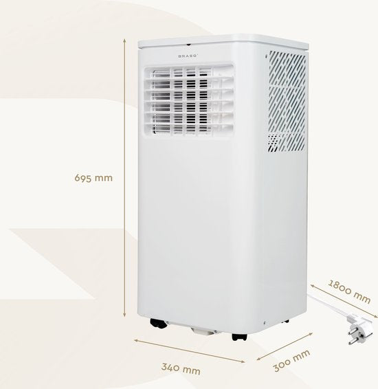 BRASQ 3-in-1 Mobiele airco met Raamafdichtingskit - Met afstandsbediening – Geschikt voor Slaapkamer - Woonkamer - Kantoor - Aircooler tot 16m2 - 9000 BTU – Wit