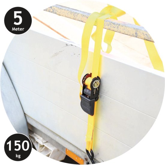 Dunlop Spanband met Ratel - 2 Stuks - 5 M - tot 150 KG - Geel