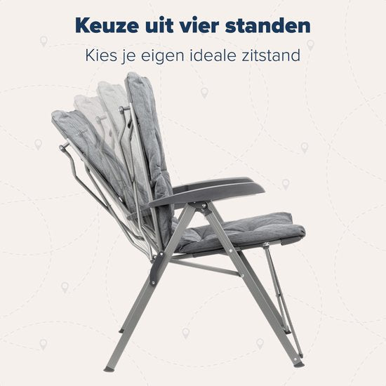 TRVLMORE Campingstoel - Inclusief Draagtas - Comfortabele Vouwstoel - 150 kg draagvermogen - Kampeerstoel - Opbergvak - Klapstoel - Grijs