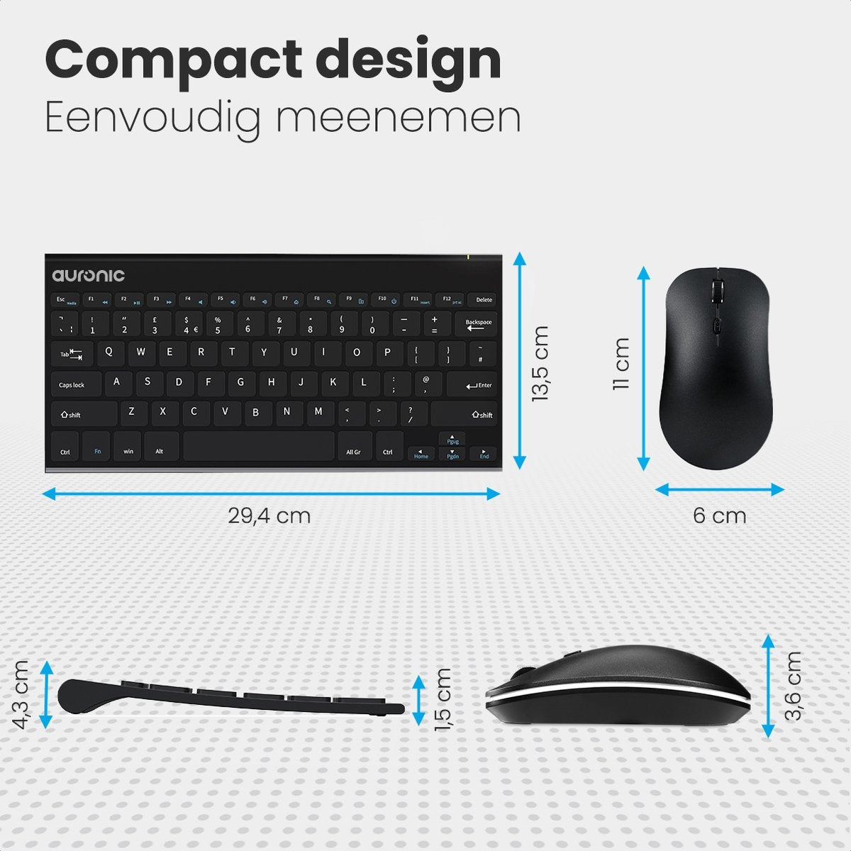 Auronic Draadloos Toetsenbord en Muis - QWERTY - Zwart
