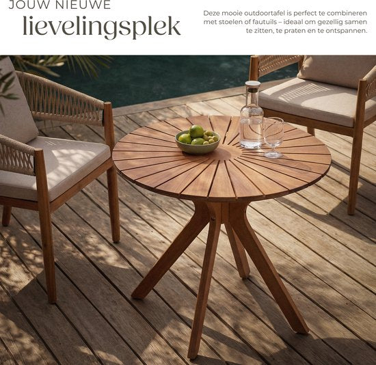 tectake® Ronde Houten Tuintafel - Ø70 x 62 cm - Acaciahout - Weerbestendig - Buitentafel - Bistrotafel - Bijzettafel - Tafeltje voor Balkon en Terras - Ook voor Binnen