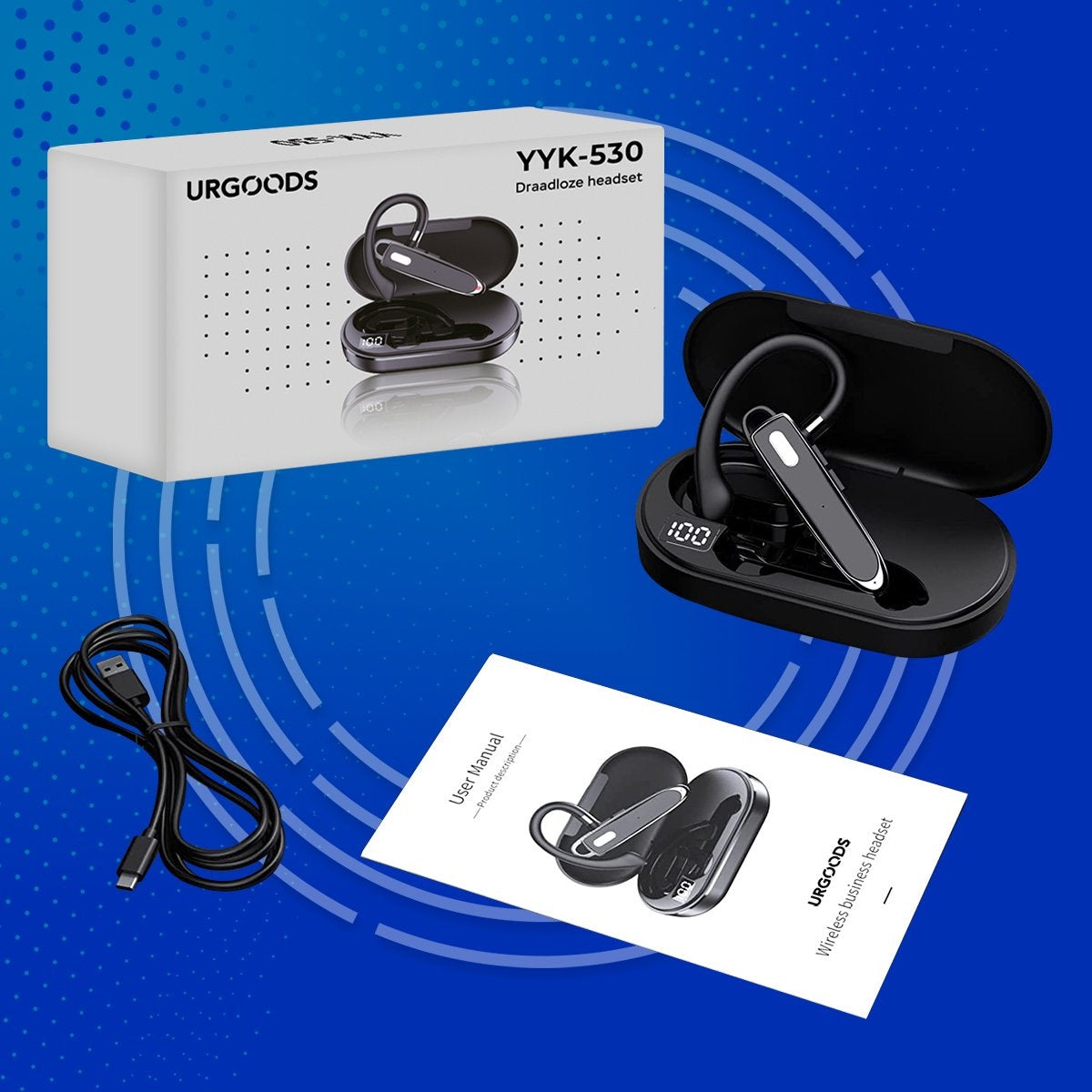 Bluetooth Headset met Oplaadcase - In-Ear Koptelefoon - Draadloze Headset met Microfoon - Bluetooth 5.1 - Handsfree Bellen - IPX7 Waterdicht