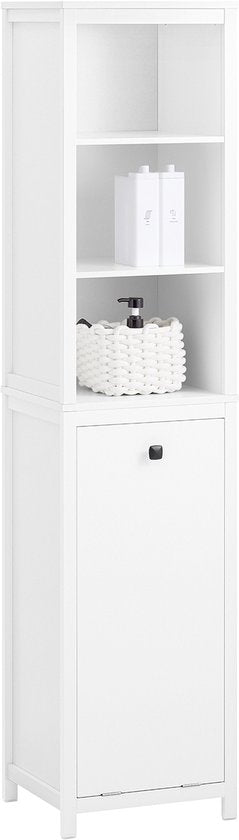 SoBuy BZR95-W Badkamermeubel - Witte Hoge Kast met Planken & Wasmand