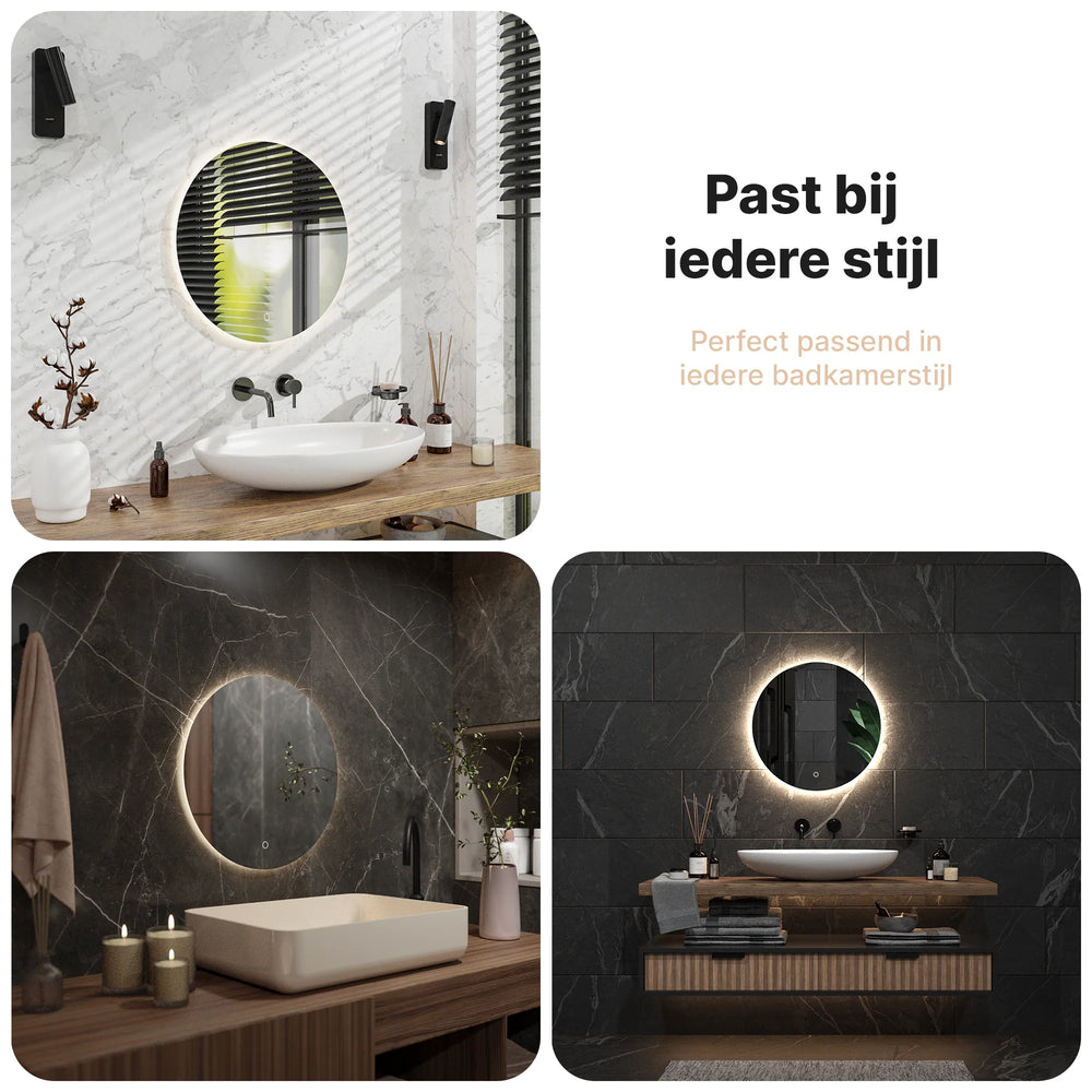 Mirlux Badkamerspiegel Rond Frameloos - Ø 60 cm - Dimbare LED, Anti-Condens, Touch Sensor