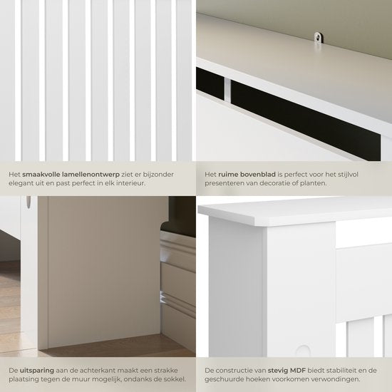 tectake® Radiatorombouw - Radiatorafdekking - Radiatorpaneel - Radiatoromkasting - Verwarmingsombouw - Lamellenontwerp, met plank - Div. afmetingen - 78x19x82cm - wit