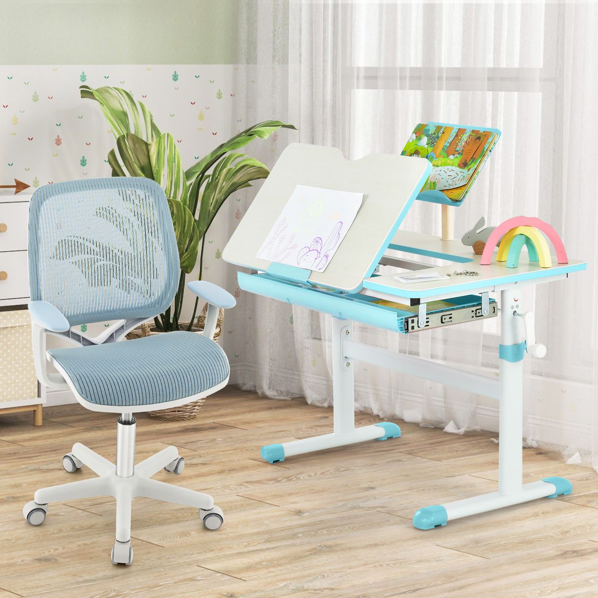 Coast Kinderdraaistoel - in hoogte verstelbaar - ergonomische rugleuning en armleuningen - blauw