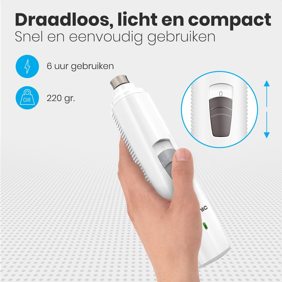 Auronic Elektrische Nagelvijl - voor Dieren - Oplaadbaar - Draadloos - Diamant Vijlkop - Hond/Katten - Wit