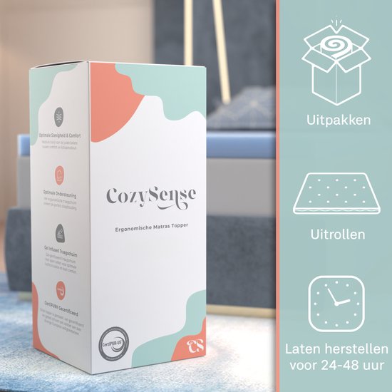 CozySense® Basic Topper 90x200 - Topmatras - Topdekmatras - Gel Traagschuim Opencell Structuur - CertiPUR® - Medium Hardheid - 6 cm