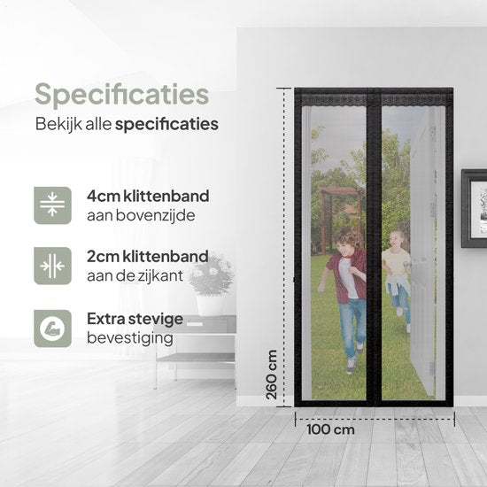 O'DADDY® Deurgordijn Deluxe FIBER - Magnetisch Vliegengordijn - Voor Nieuwbouw en Standaard Deuren - Eenvoudige Installatie - Deurhor Zwart - 100x260 cm