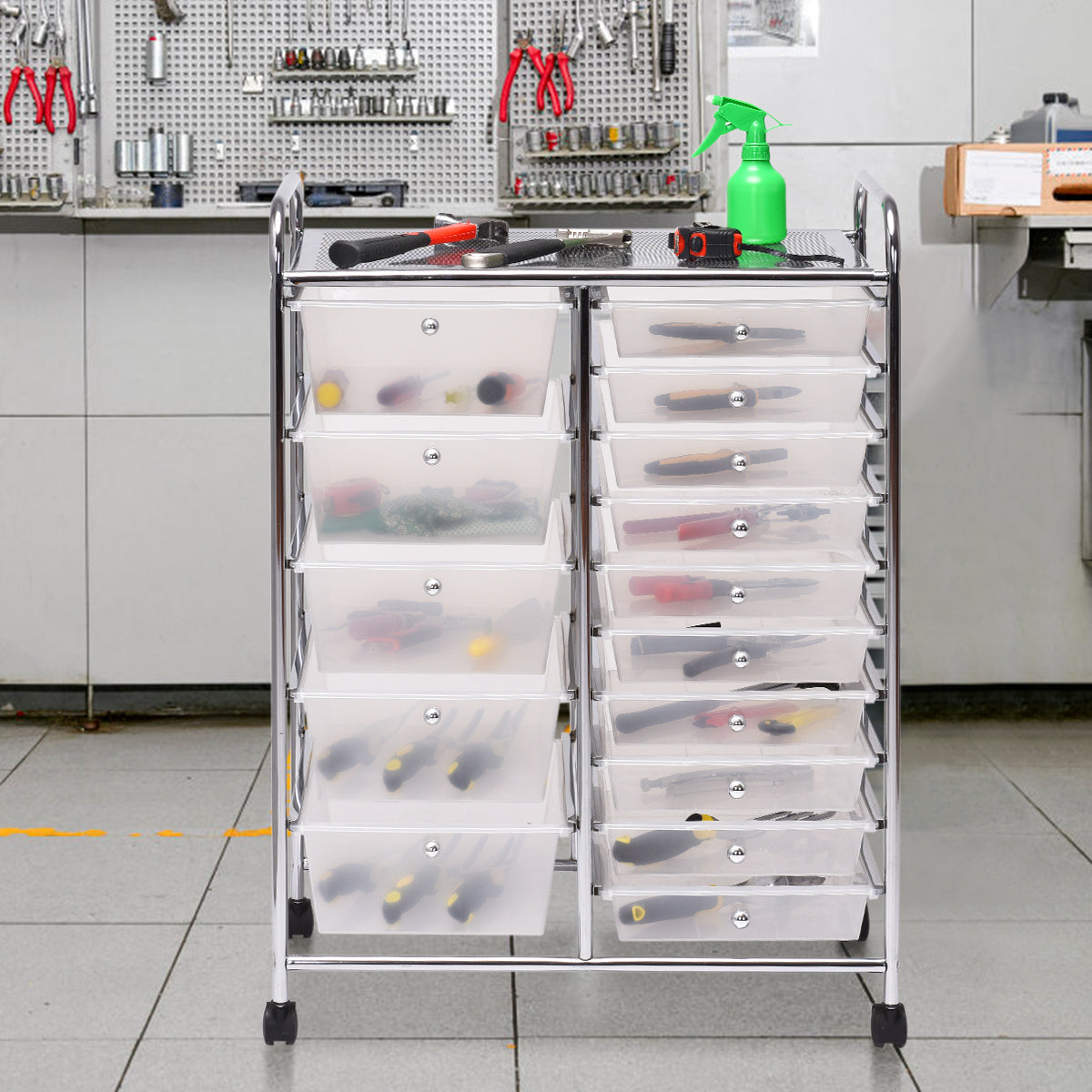 Coast -trolleys met 15 stapelbare laden Roll -containerzijde Trolleys met 15 laden gekleurd/zwart 63 x 37 x 87 cm transparant