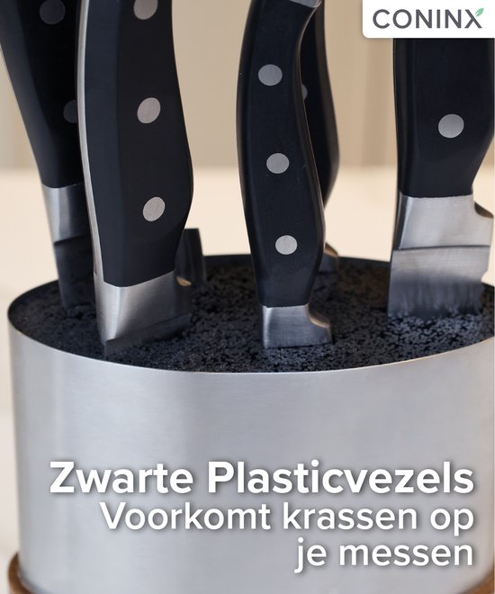 Coninx Saporo Messenblok - Houten RVS Messenhouder Universeel - Messenstandaard Zonder Messen - Keukenmeshouder Acacia Hout