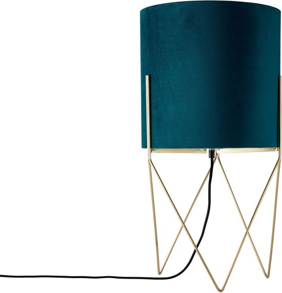 Brillant | Atami vloerlamp geborsteld messing/petrol | 1x A60, E27, 28W, geschikt voor normale lampen (niet meegeleverd)