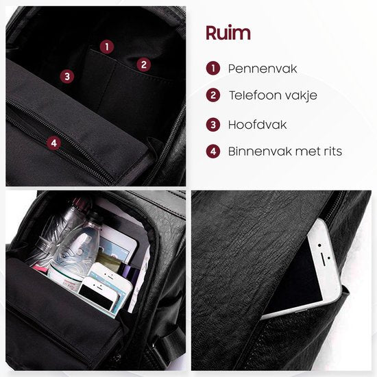 Anti-diefstal rugzak - Rugtas dames - Waterdicht - Klein - Anti-theft backpack - Rug-, Schouder-, Handtas in één - zacht PU-leer - incl. verstelbare riem – Glennoo