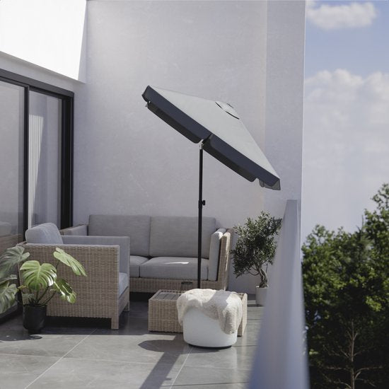 LifeGoods Parasol - Tuin - Balkonparasol - 200x125cm - 30° Kantelbaar - Waterdicht - UPF50+ - Donkergrijs