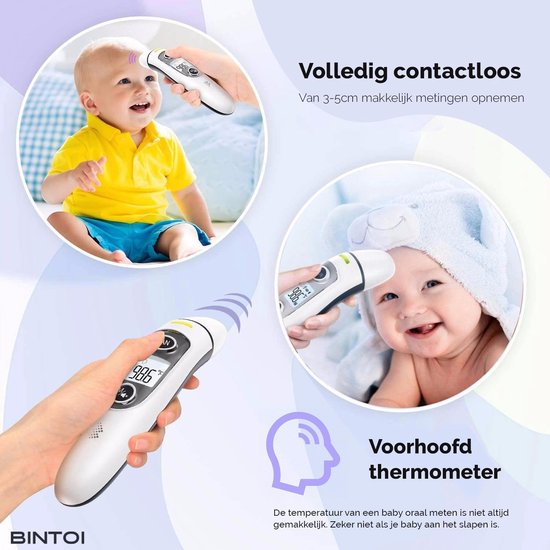 Bintoi® Thermometer voorhoofd - Temperatuurmeter - Koortsthermometer voor volwassenen en baby's - Infrarood thermometer lichaam - Digitale voorhoofd thermometer