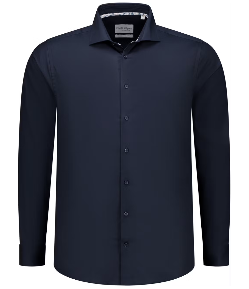 Boston Brothers – Business Overhemd Wide Spread – Maat 39 & Slim Fit – Met Contrasterende Knopen En Easy-Care Finish – Voor Formeel Gebruik – Navy Twill