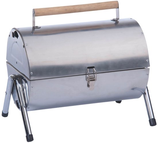alpina Houtskool BBQ - Draagbare BBQ met Handgreep - Barbecue Camping met Ventilatie En Sluitclip - Houtskoolbarbecue Compact 38 x 30 x 19 cm - RVS
