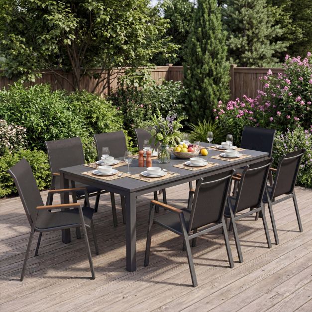 Coast Tuinstoelen Set van 2 Grijs – Stapelbare Terrasstoelen met Hoge Rugleuning – 56 x 66 x 88 cm