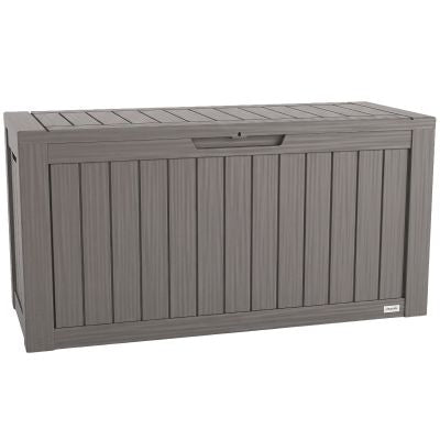 LifeGoods – Kussenbox S Opbergbox – 117.5 x 47.5 x 59 cm – Voorzien Van 300L Inhoud En Luxe Gasveer En Verstevigd Frame – Voor Tuin En Terras – Grijs Kunststof