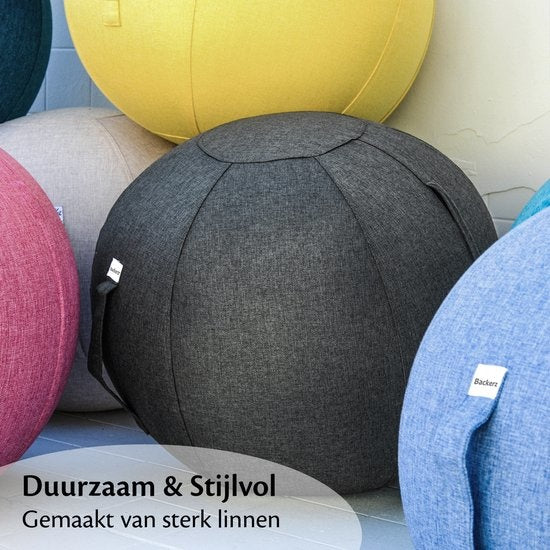 Bckz Zitbal Kantoor en Thuis 75 CM - Luxe Yoga Bal - Zitballen met Hoes - Ergonomische Bureaustoel Bal - Linnen Antraciet