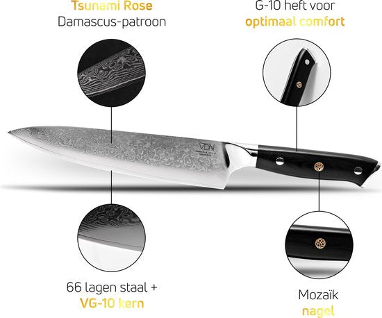 VDN Koksmes damaststaal - Elegance serie - VG-10 Japans damascus - 67 lagen staal