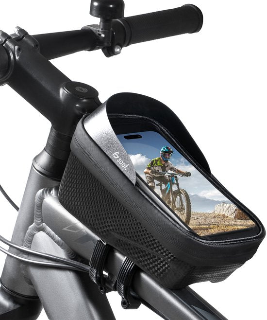 Telefoonhouder Fiets - Waterdicht en Touchscreen Compatibel - GSM Houder Fiets - tot 6,4" Telefoons - met Opbergvak - Zwart - van Saaf
