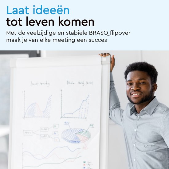 BRASQ Flipover - 70x100cm - Verstelbaar Whiteboard - Inclusief 25 vellen papier, 4 Stiften, 8 Magneten, Wisser - Magnetisch bord met Haken - Magneetbord - Aluminium