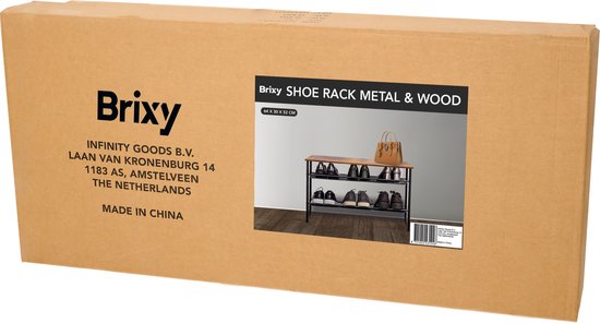 Brixy Schoenenrek - Industrieel - Hout - Metaal - 64x30x52cm - Vintage - Schoenenkast - Bruin/Zwart