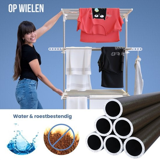 Avalo Droogrek - Droogtoren Met Wieltjes - 4 Niveaus - Inklapbaar - Wit