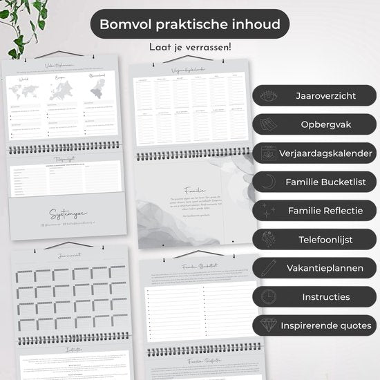 Systemyze Familieplanner Pro 2025 - Planner - Weekplanner - Gezinsplanner - Family Planner - Ongedateerd - Grijs